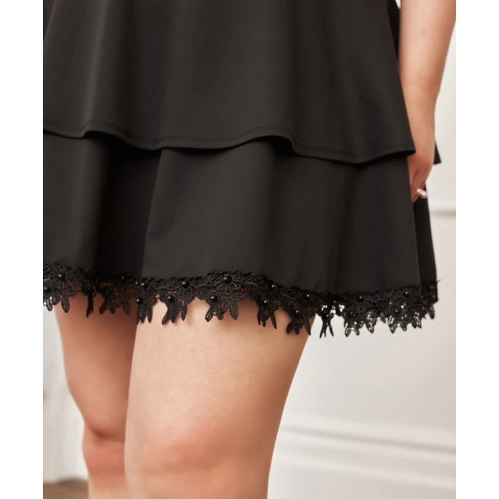 NWOT 2X - Black Tiered A-Line Skirt w/ Beaded Lace Hem - 18/20